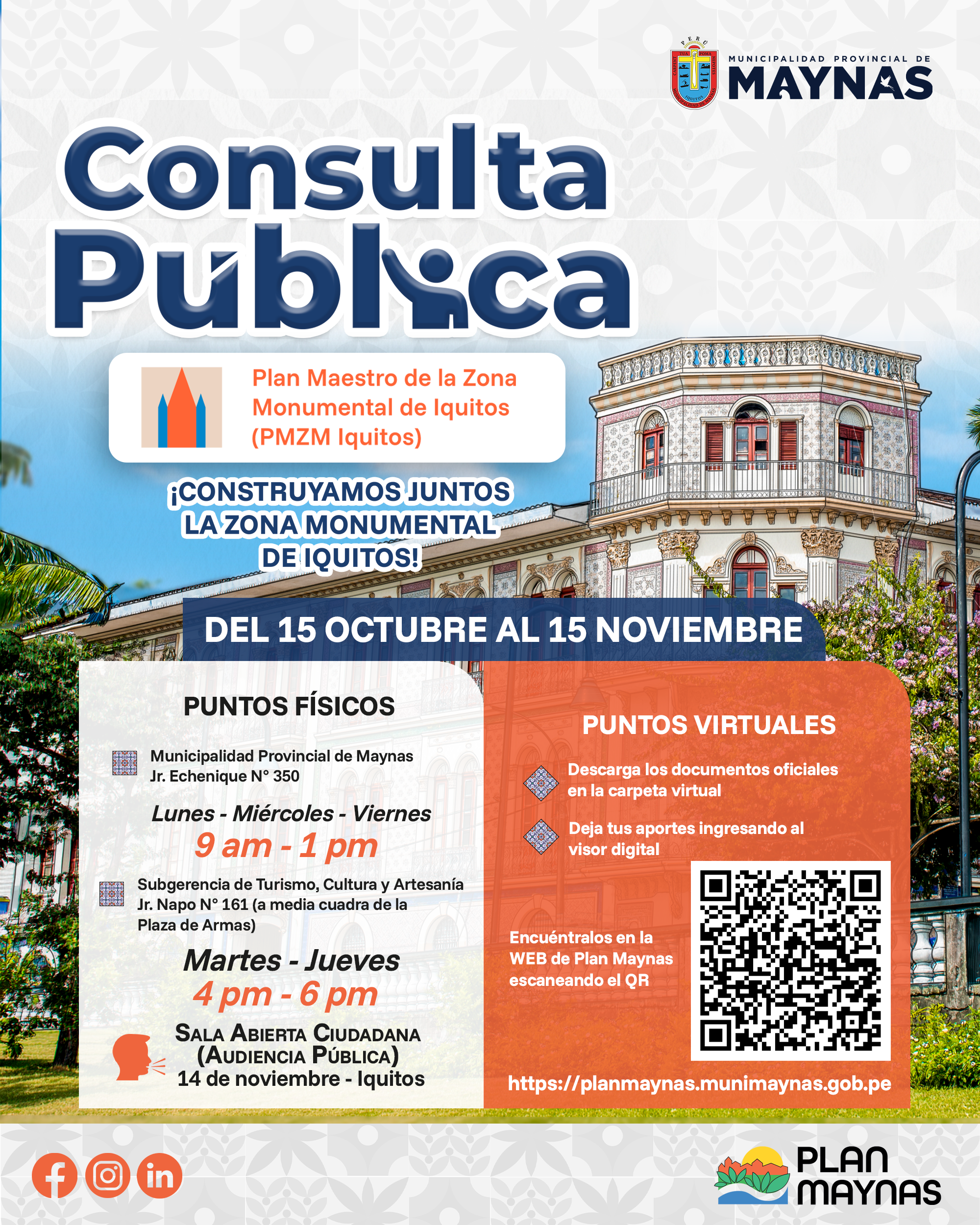 Flyer de la consulta pública del PMZM de Iquitos