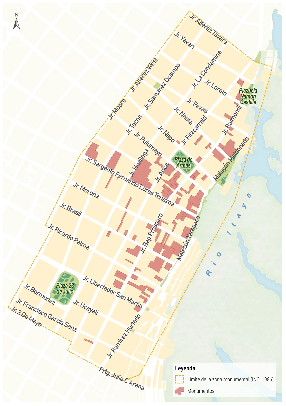 Mapa de la Zona Monumental de Iquitos — haz clic para ampliar